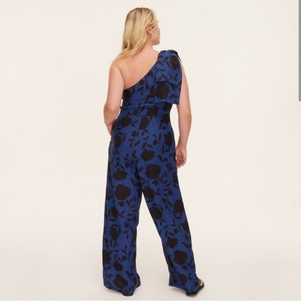 Kate spade blue black floral one shoulder jumpsuit - Picture 3 of 11